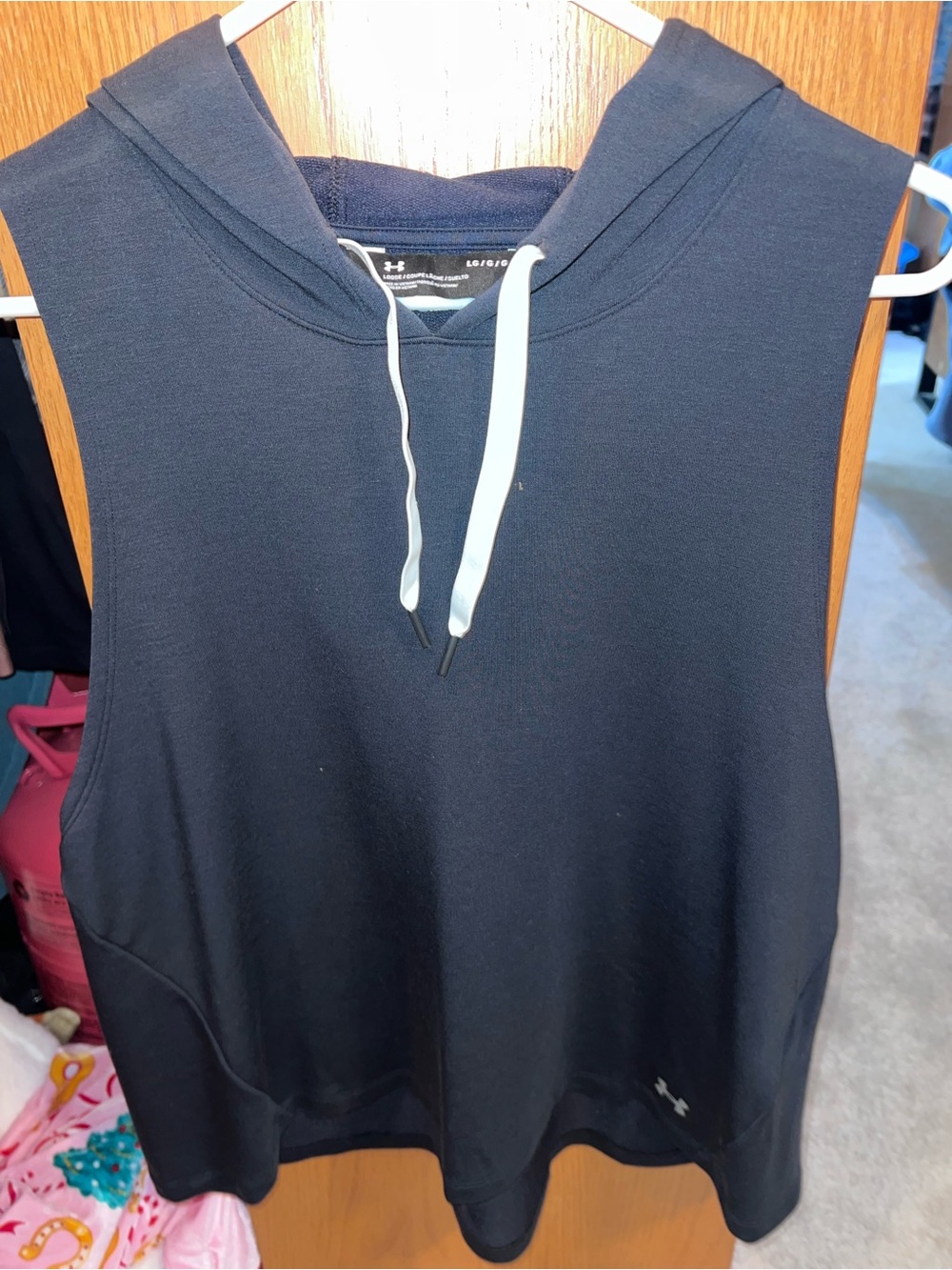 Under Armour Women's Black Sleeveless Hoodie with White Drawcords